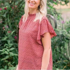 Apt 9 Woman’s Pink Mauve Ruffle Sleeve Printed Top